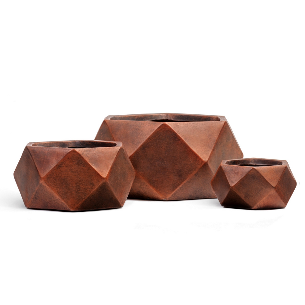 Кашпо TREEZ ERGO Rombo Низкая чаша-многогранник Состаренная медь - 30 x 15