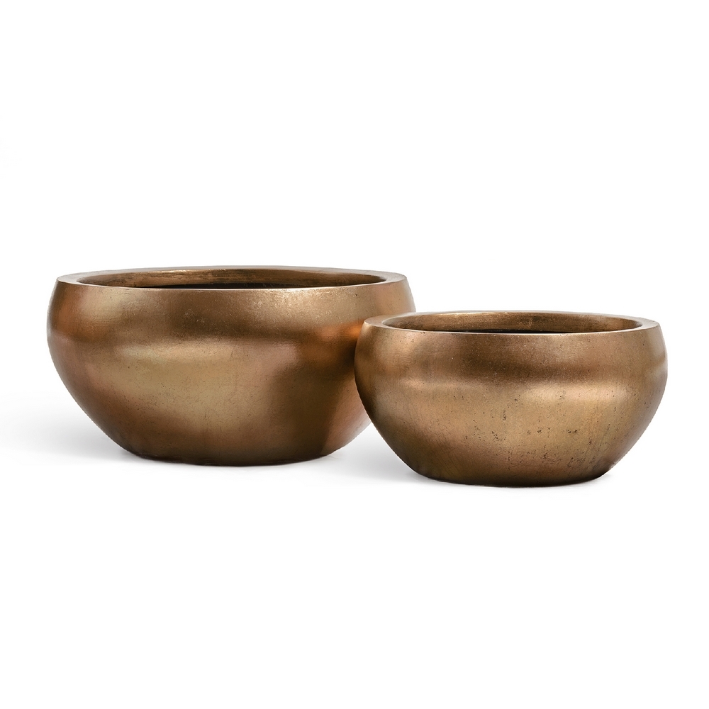 Кашпо TREEZ Effectory Metal Низкая полусфера Тёмное матовое золото - 40 x 20