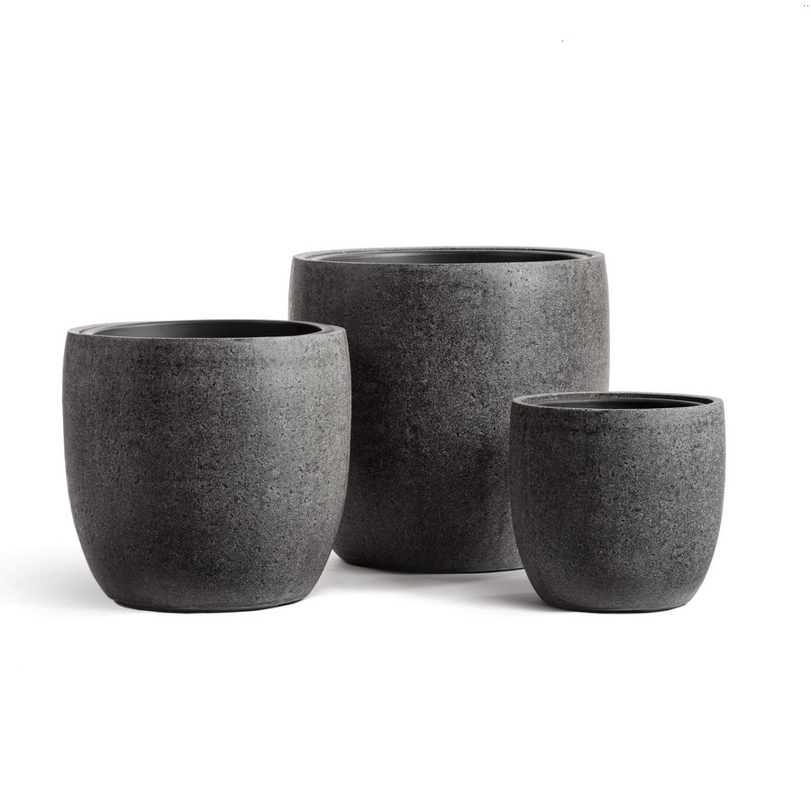 Кашпо TREEZ Effectory Stone Округлый конус Тёмно-серый камень - 49x49