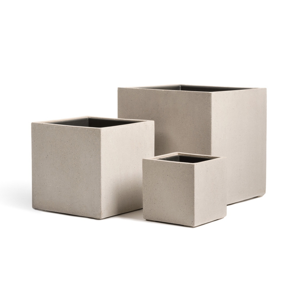 Кашпо TREEZ Effectory Beton Куб Белый песок - 20x20x20