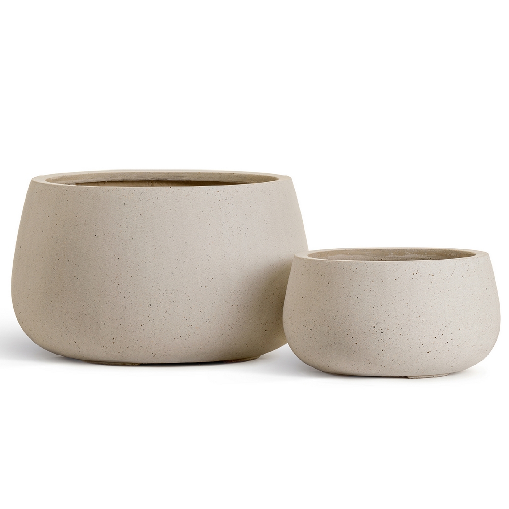 Кашпо TREEZ Effectory Beton Низкая чаша Белый песок - 34 x 18