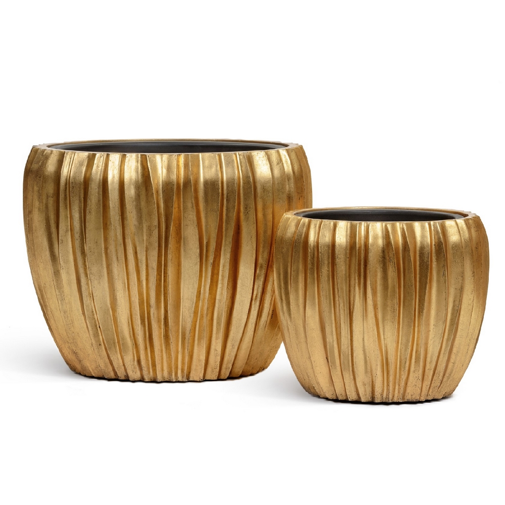 Кашпо TREEZ Effectory Metal Чаша Design Wave Сусальное золото - диам.38 в 32см