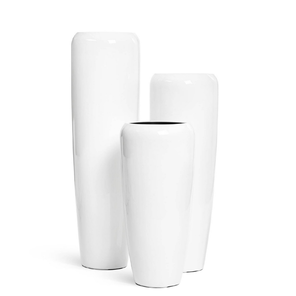 Кашпо TREEZ Effectory Gloss Высокий конус Design Белый глянцевый лак - 34 x 117