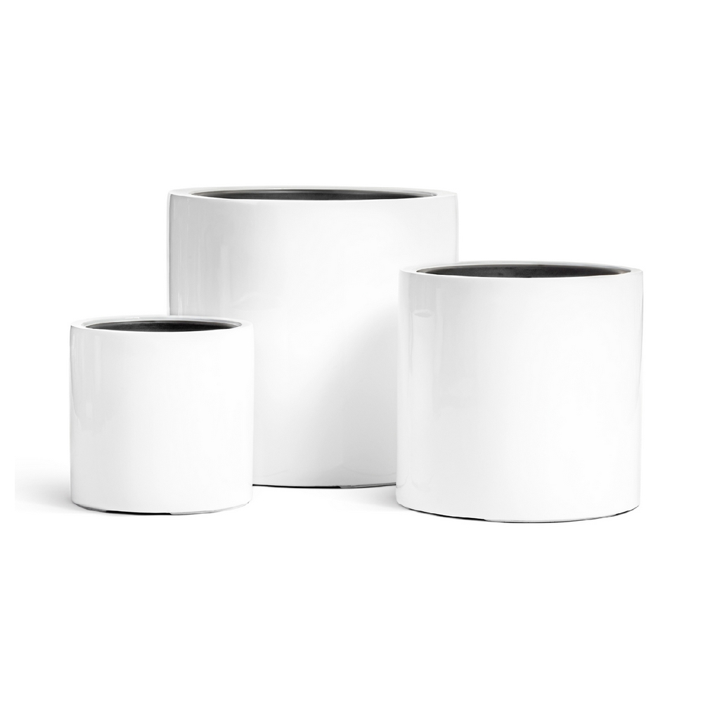 Кашпо TREEZ Effectory Gloss Цилиндр Белый глянцевый лак - диам.31см выс.31см