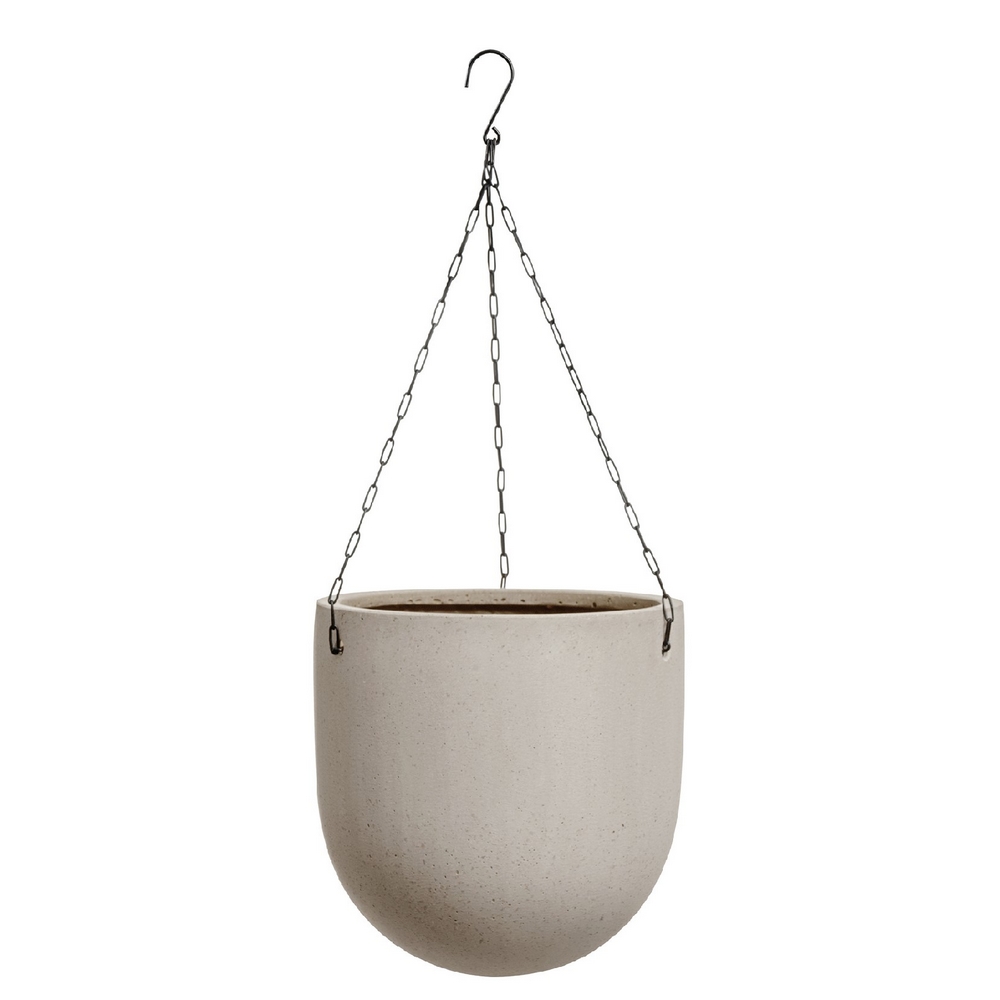 Кашпо TREEZ Effectory Beton Чаша подвесная на цепочках Белый песок - диам.27 выс28см