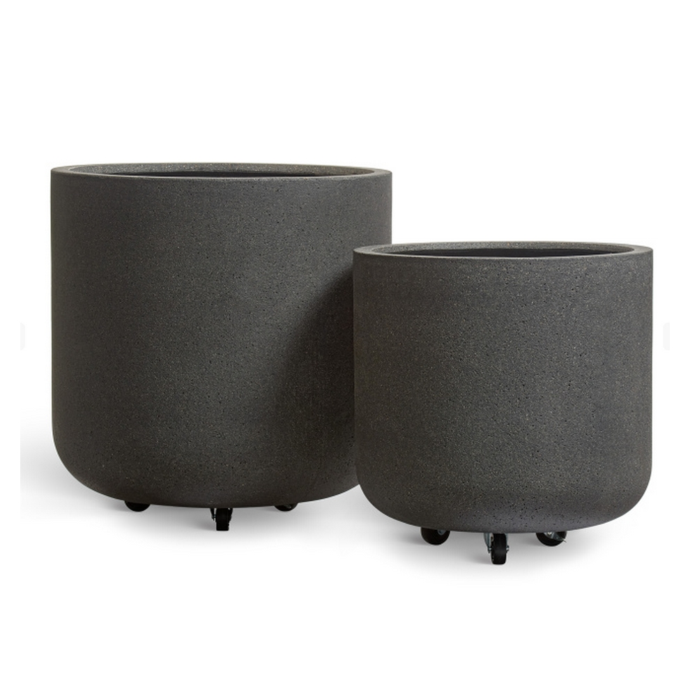 Кашпо TREEZ Ergo Hard Rock Цилиндрическая чаша на колёсиках Чёрный песок