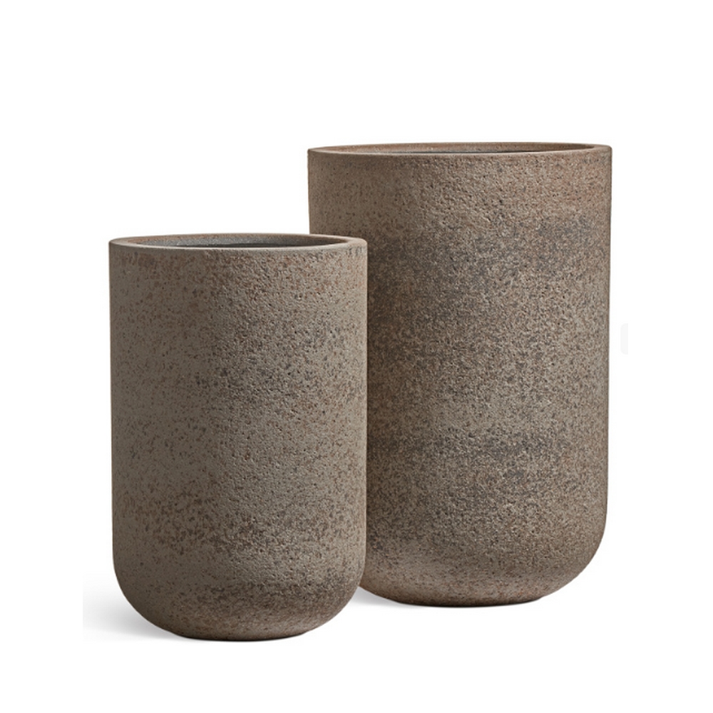 Кашпо TREEZ Ergo Hard Rock Высокий округлый цилиндр Песок серый беж
