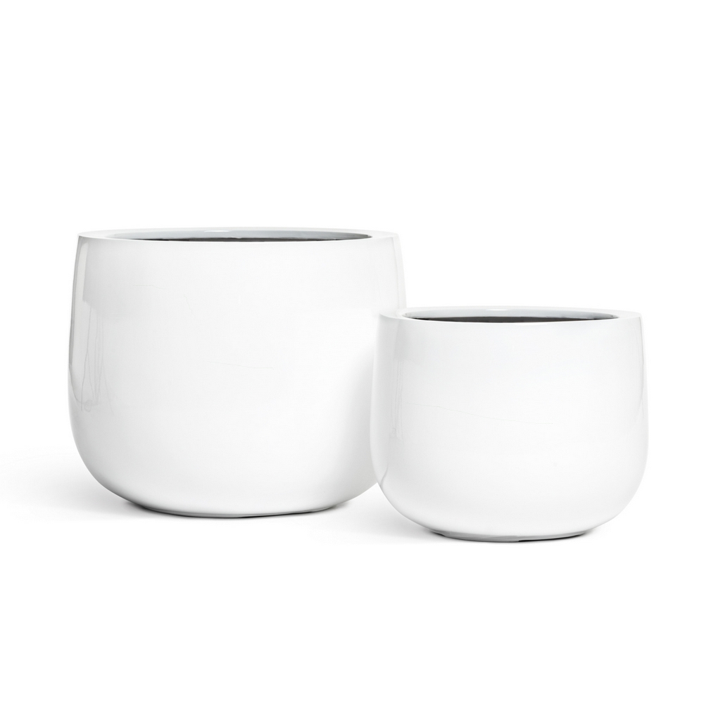 Кашпо TREEZ Effectory - Gloss - Низкая широкая чаша - Белый глянцевый лак