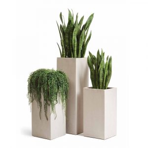 Кашпо TREEZ Effectory Beton Высокий куб Белый песок