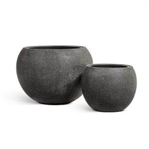Кашпо TREEZ Effectory Stone Большая полусфера Тёмно-серый камень - 40 x 35