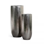 Кашпо TREEZ Effectory Metal Высокий округлый конус Стальное серебро - 31 x 72