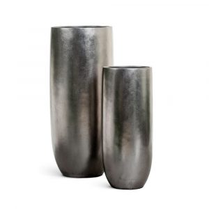 Кашпо TREEZ Effectory Metal Высокий округлый конус Стальное серебро - 31 x 72