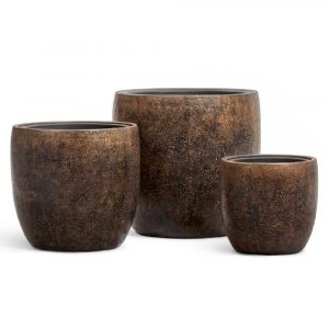 Кашпо TREEZ Effectory Metal Конус-чаша Rough с золотой патиной - 30x30