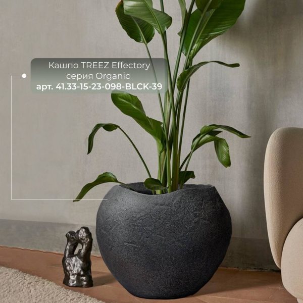 Кашпо TREEZ Effectory Organic Сфера Тёмно-серый камень